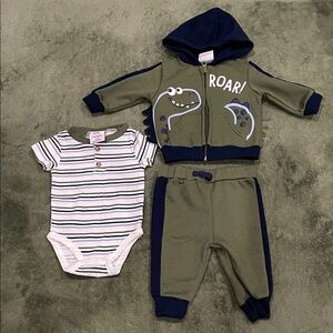 Green and Navy Dinosaur Baby Outfit Set
